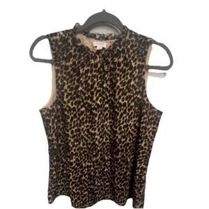J Crew Womens Blouse Size Small Sleeveless Animal Print Ruffle Tie Neck Top